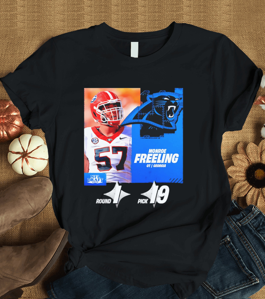 Monroe Freeling Georgia OT Round 1 Pick 19 Carolina Panthers 2026 NFL Draft T-Shirt