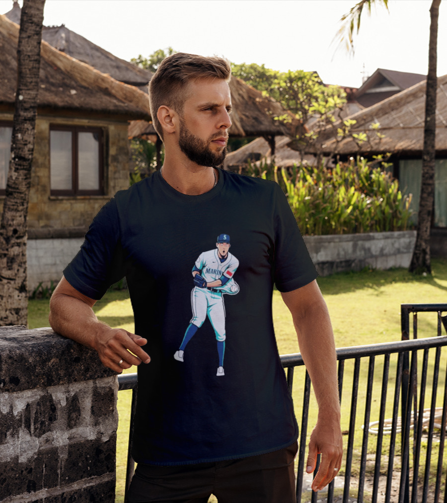 Mariners Gogan Gilbert Baseball Pitcher Action Scene T-Shirt