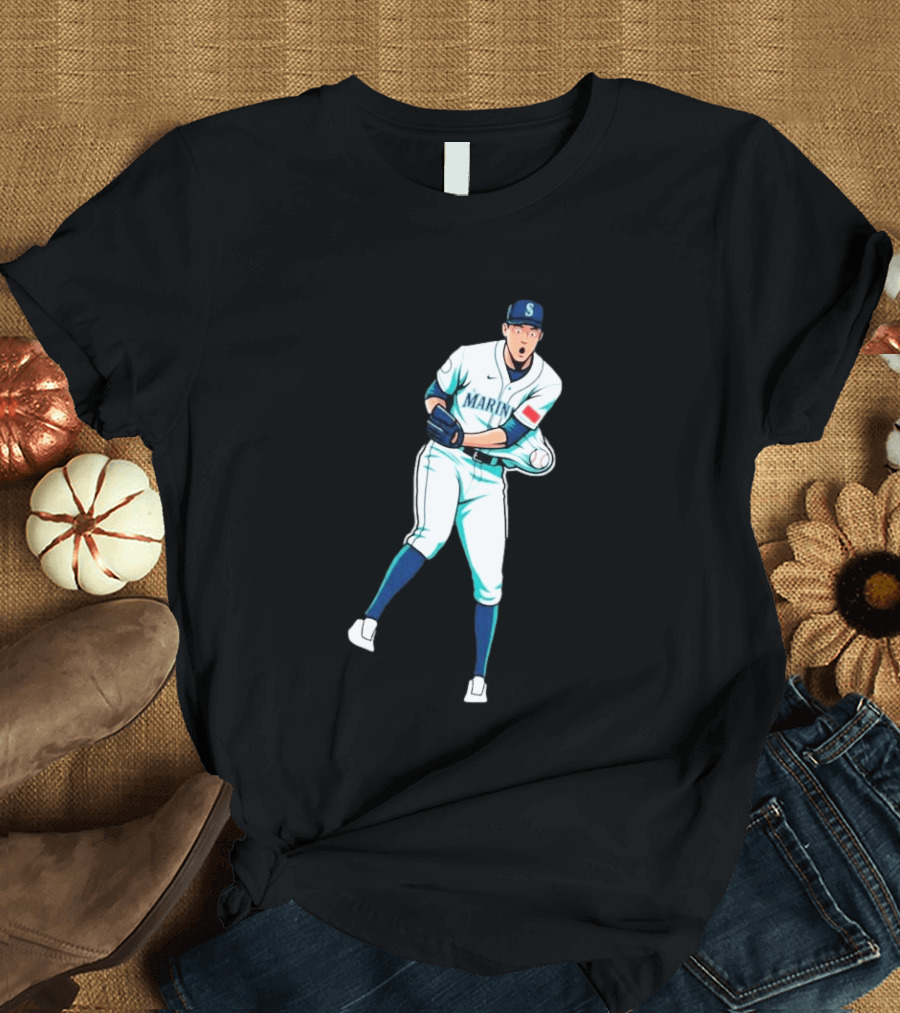 Mariners Gogan Gilbert Baseball Pitcher Action Scene T-Shirt