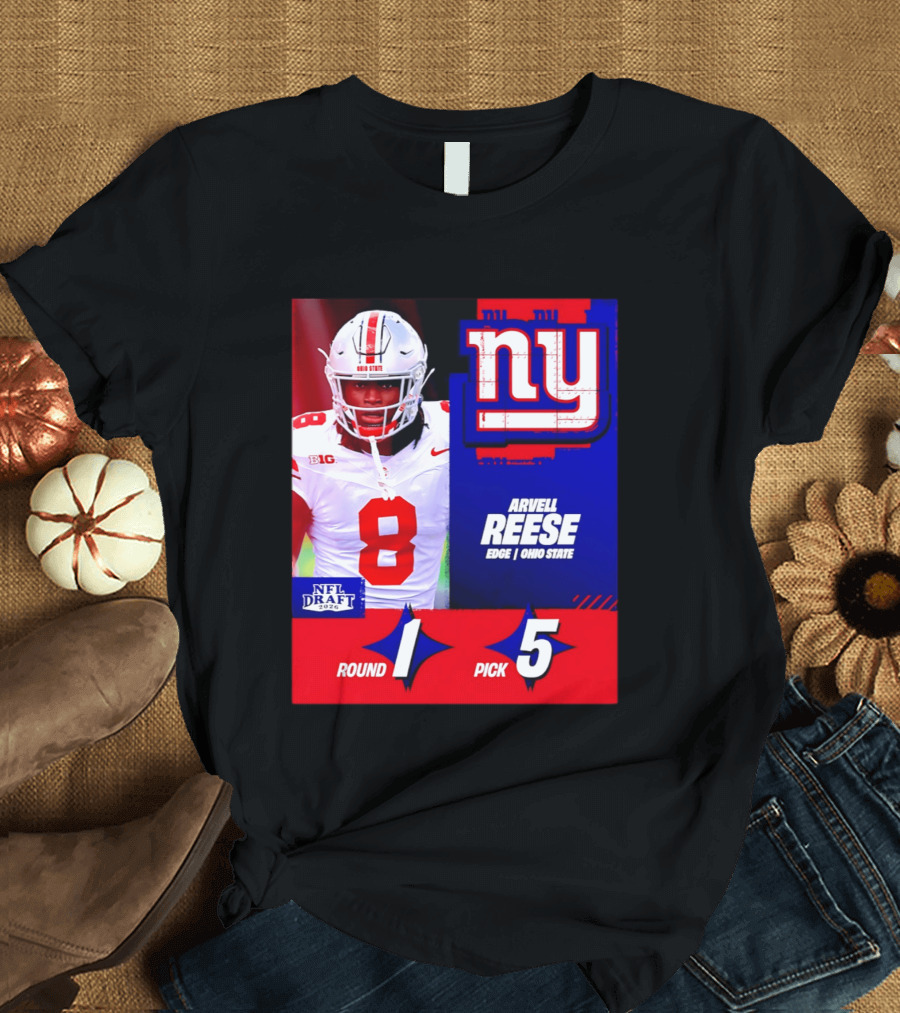 New York Giants NFL Draft 2026 Arvell Reese Ohio State Round 1 Pick 5 T-Shirt