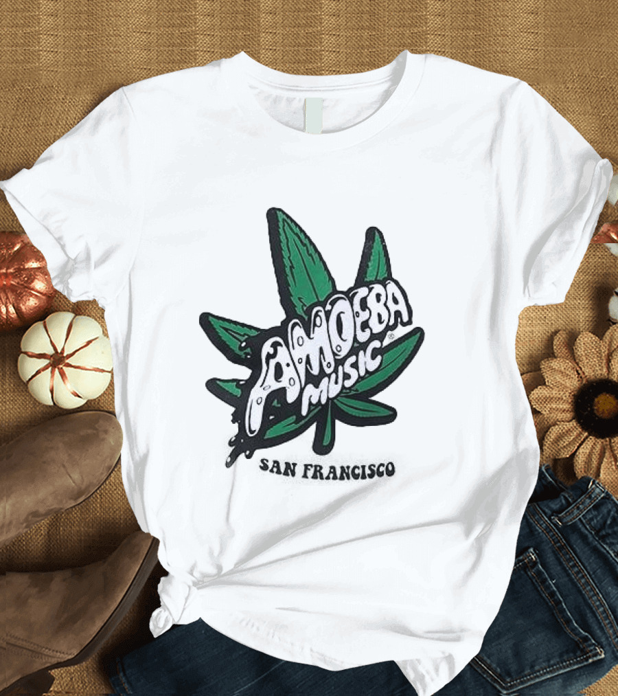 Amoeba Music San Francisco Cannabis Leaf Peace Through Music T-Shirt