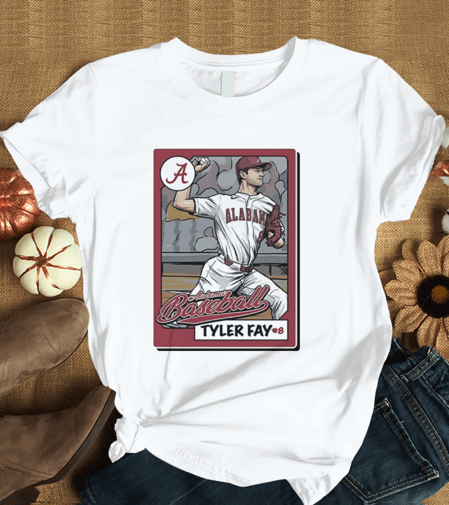 Alabama Crimson Tide Baseball Tyler Fay #8 Cartoon Card T-Shirt