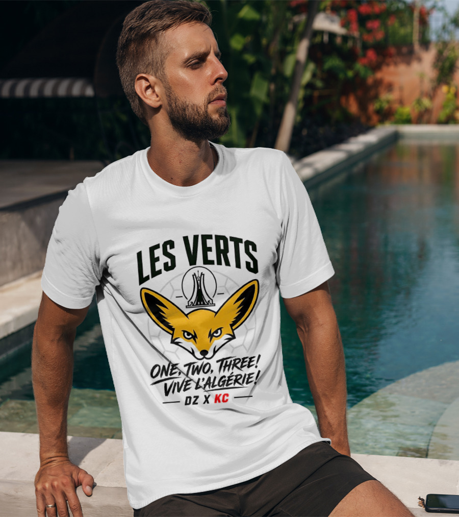 Les Verts One Two Three Vive L'Algérie DZ X KC Fennec Fox Soccer T-Shirt