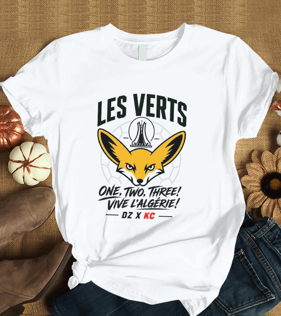 Les Verts One Two Three Vive L'Algérie DZ X KC Fennec Fox Soccer T-Shirt
