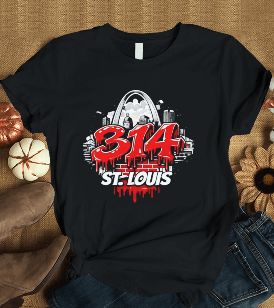 314 St Louis Blood Melting Skyline Arch Brick Wall T-Shirt
