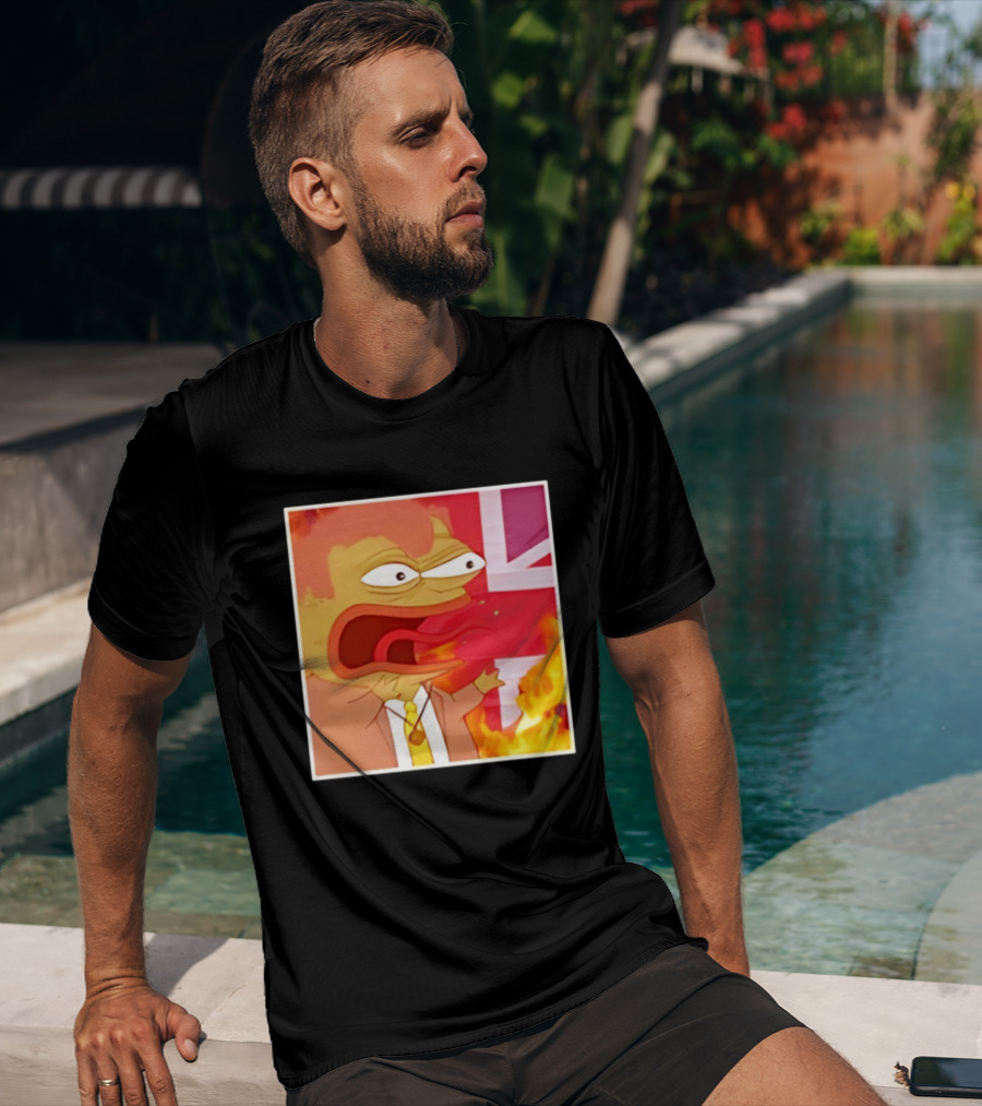 Frog Meme Flaming UK Flag Reaction T-Shirt