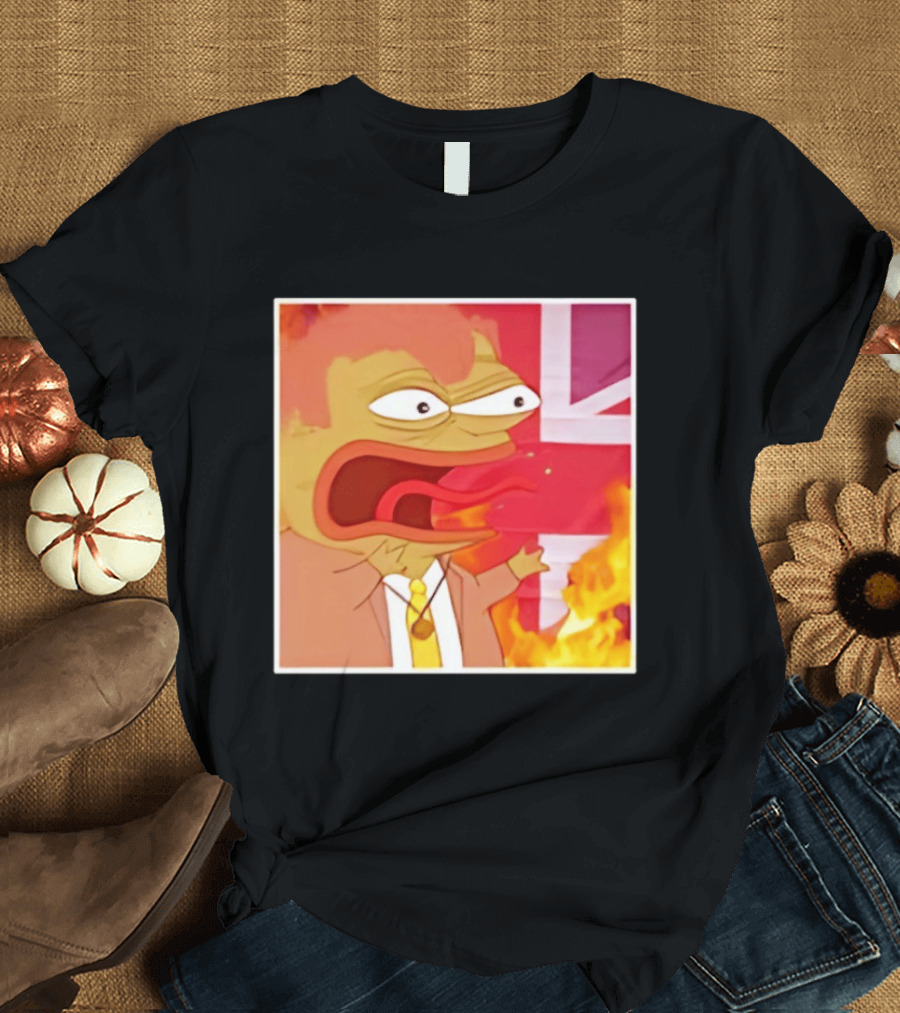 Frog Meme Flaming UK Flag Reaction T-Shirt