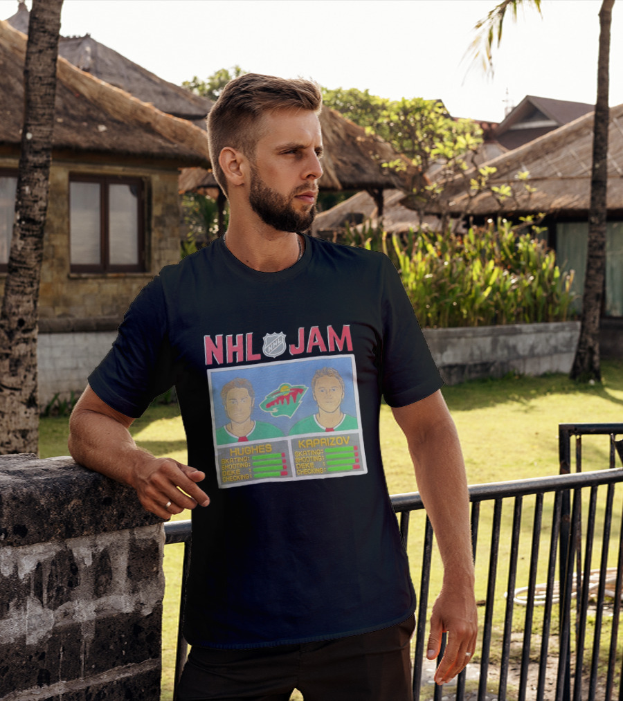 NHL Jam Hughes Kaprizov Minnesota Wild Skating Shooting Deke Checking T-Shirt