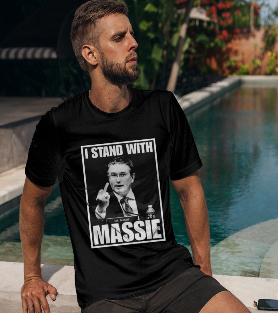 I Stand With Mr. Massie White Bold Text Black T-Shirt