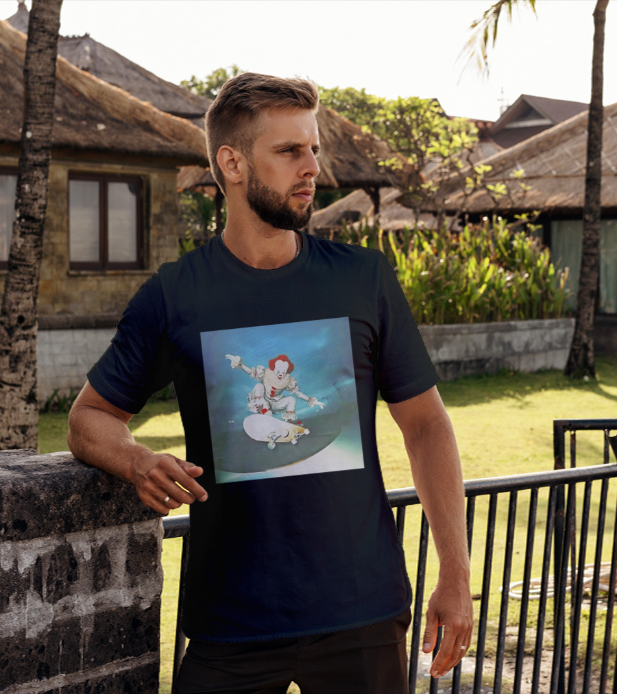Pennywise Skateboard Night Scene Iconic Clown Performing Skateboarding Trick T-Shirt