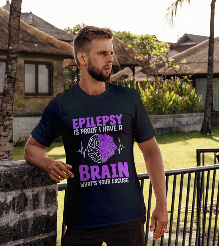Epilepsy Is Proof I Have A Brain What's Your Excuse Purple Flower Heartbeat T-Shirt