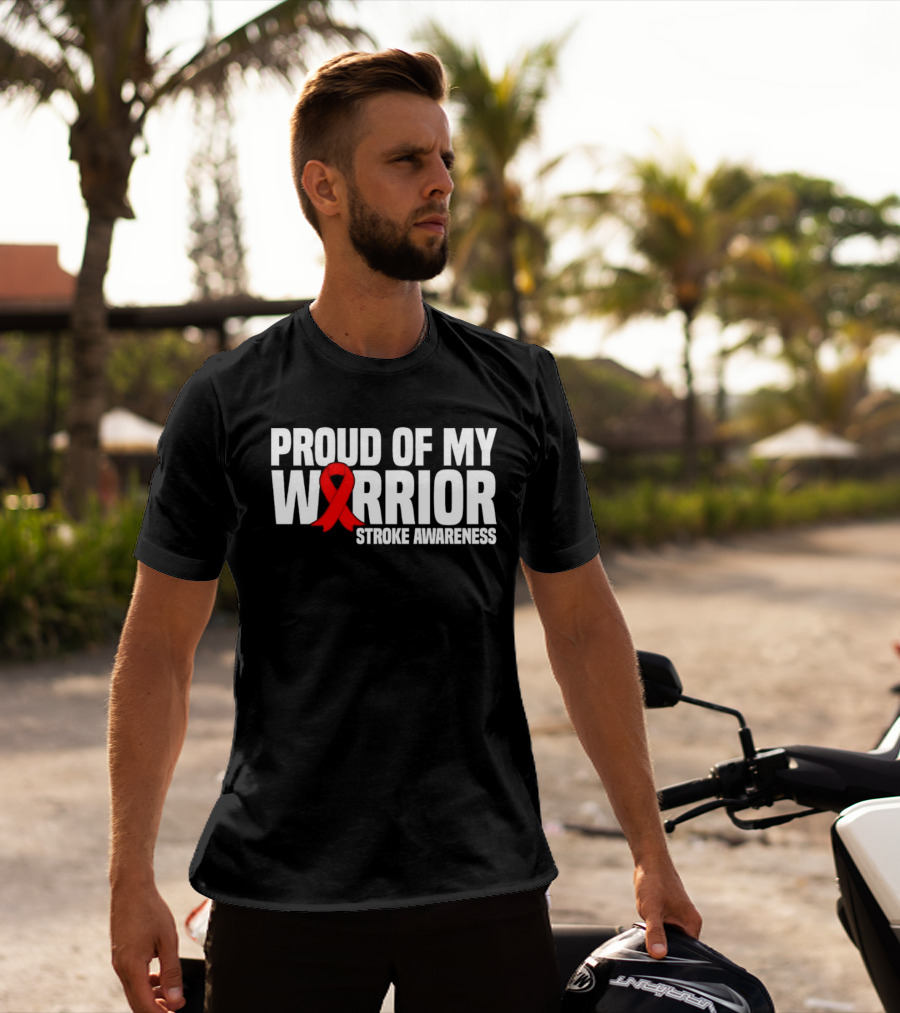 Proud Of My Warrior Red Ribbon Stroke Awareness Support T-Shirt