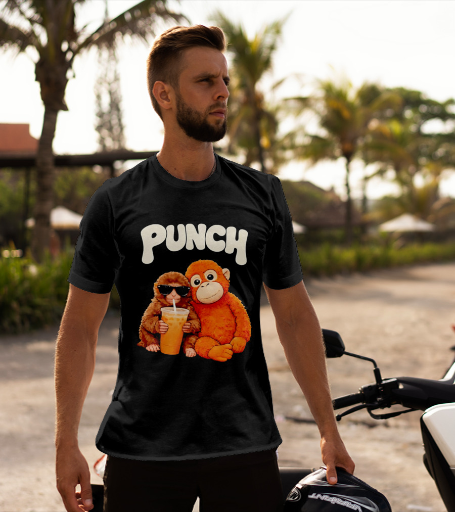 PUNCH Brown Monkey With Orange Plush And Iced Drink T-Shirt