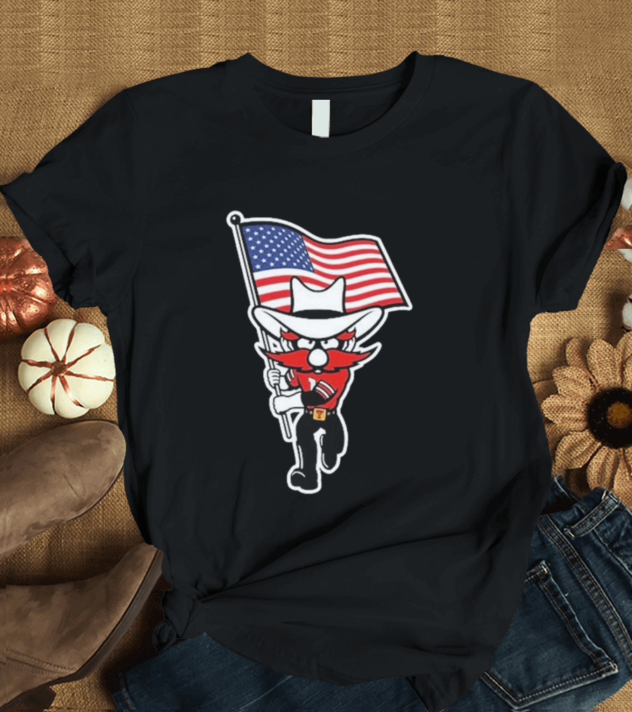 Raider Red American Flag Cowboy Cartoon Running T-Shirt