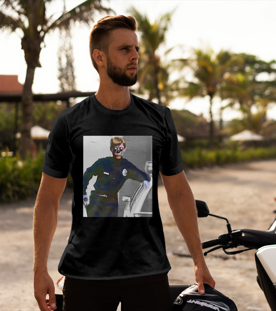 Skeleton Alien Cop They Live 80s Movie Police T-Shirt