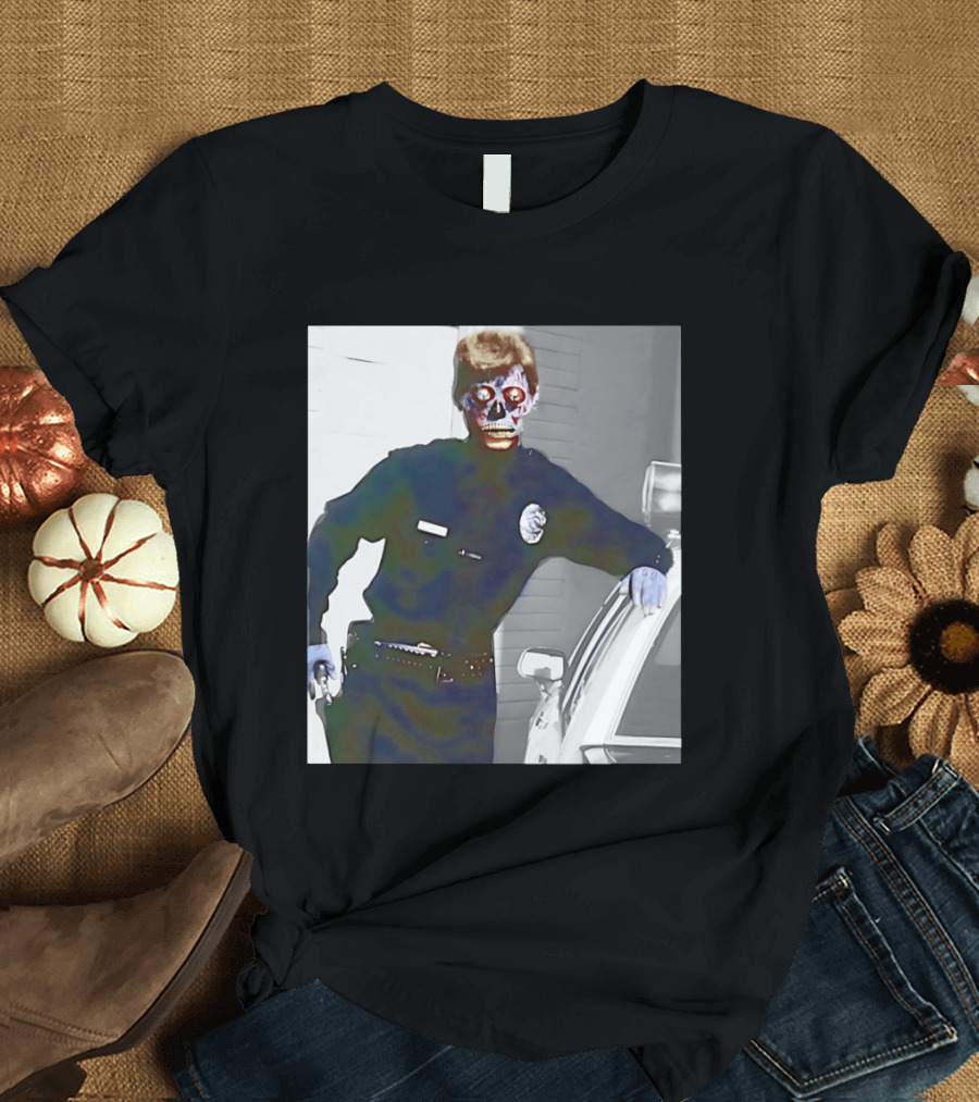 Skeleton Alien Cop They Live 80s Movie Police T-Shirt