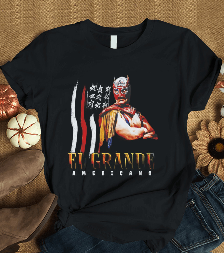 El Grande Americano WWE Flag Grunge Luchador Wrestler Mask Mexican T-Shirt