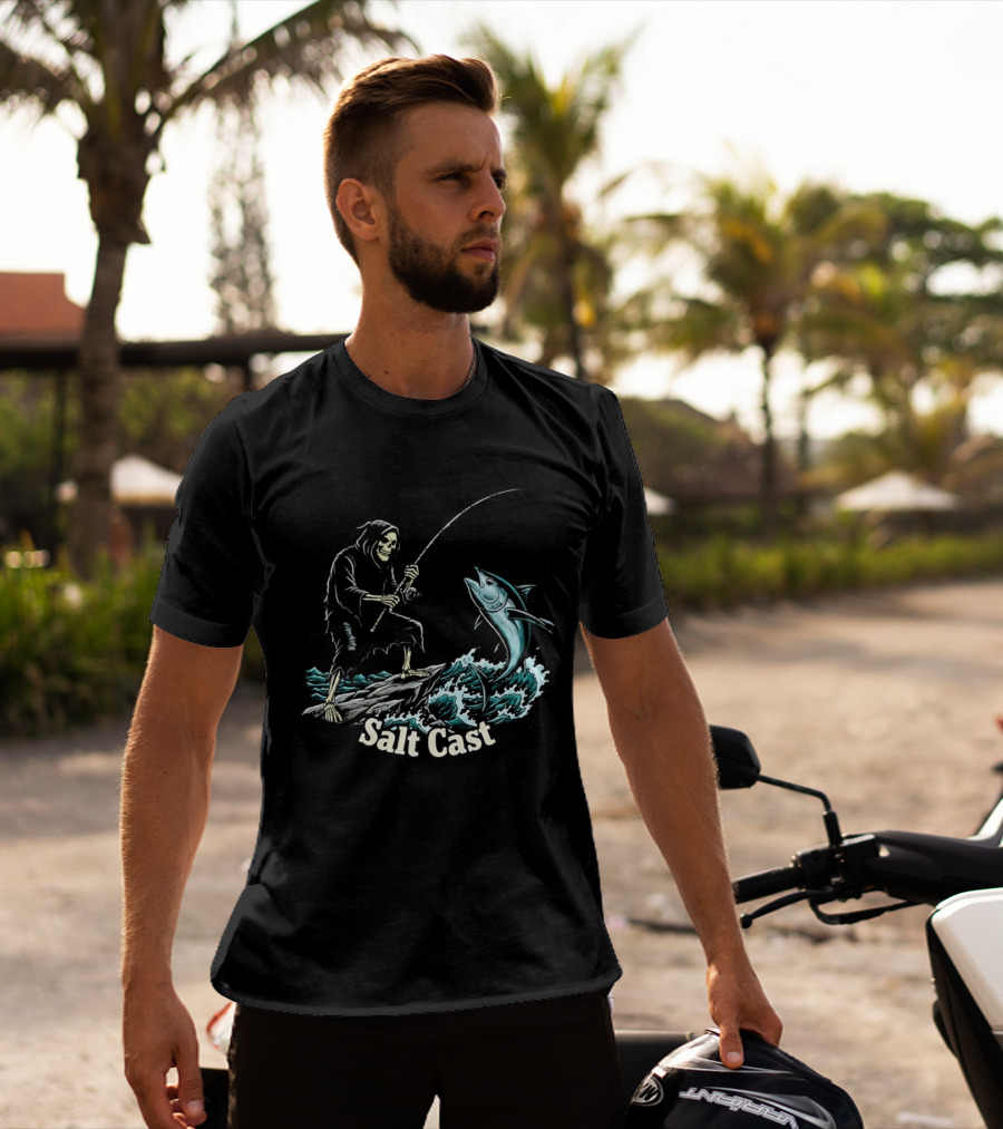 The Grim Reaper Fishing For Tuna On Sea Salt Cast T-Shirt