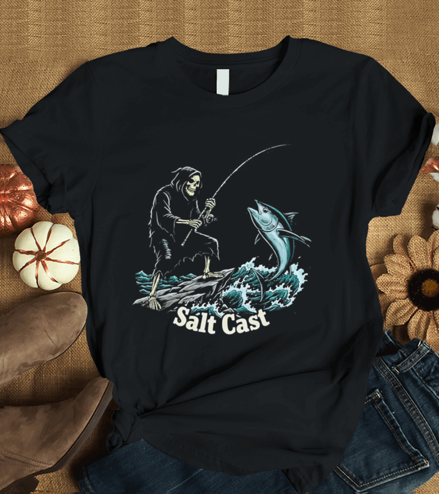 The Grim Reaper Fishing For Tuna On Sea Salt Cast T-Shirt
