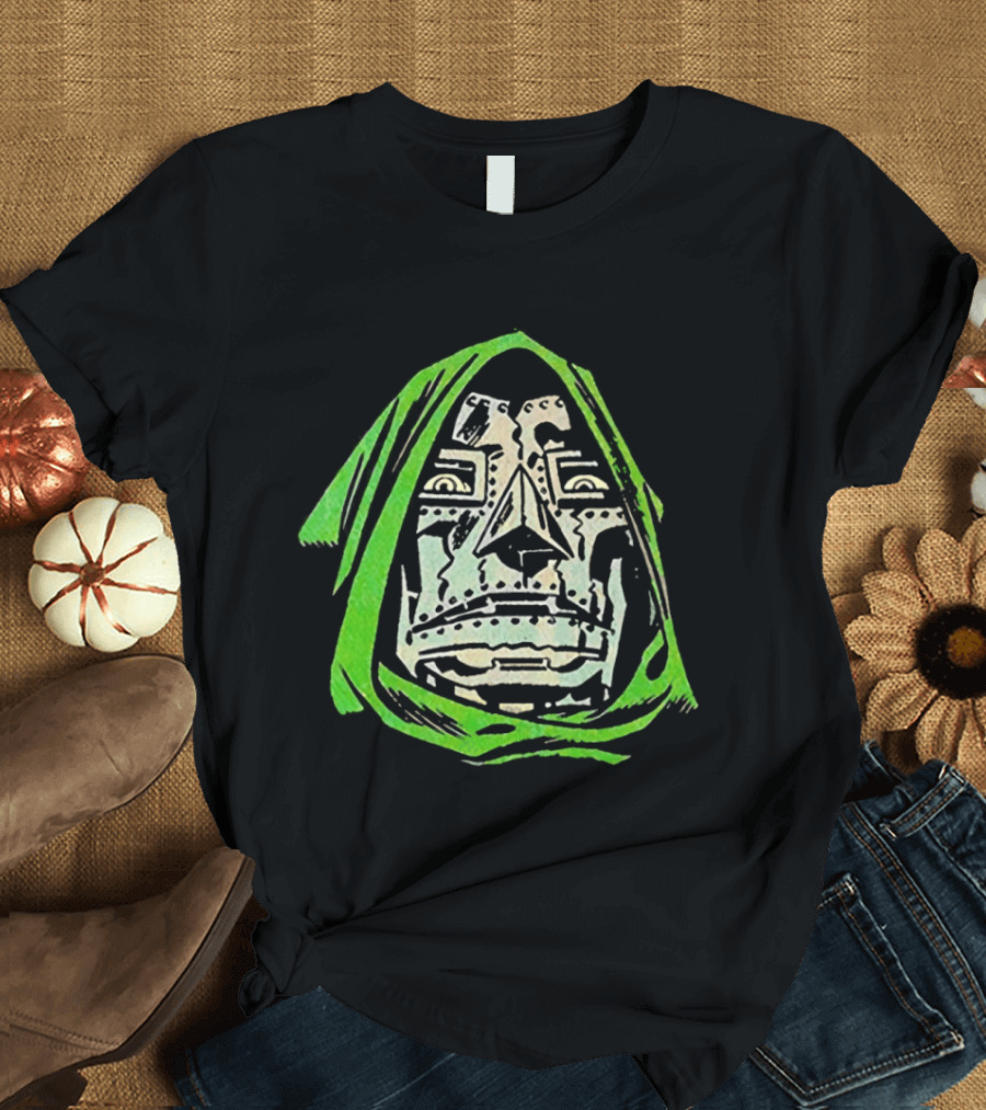 Victor Von Doom Dr Doom Comic Face Drawing Green Hood T-Shirt