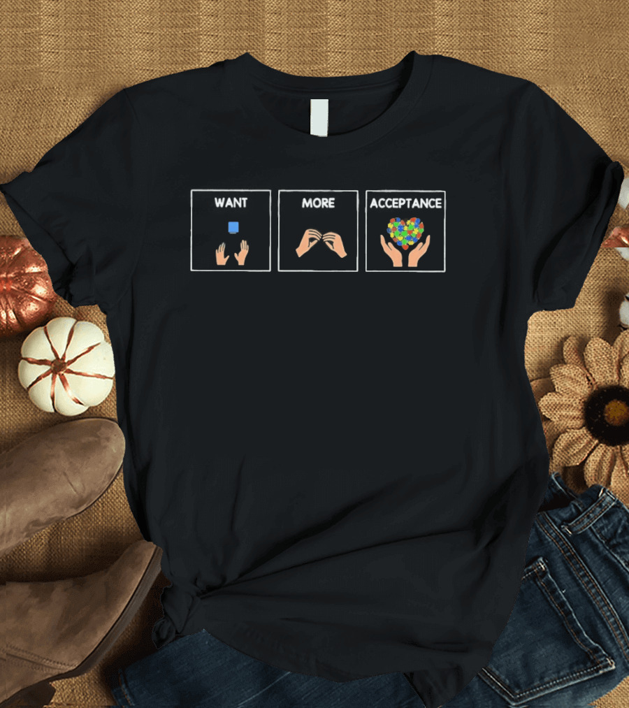 Accept Understand Love Hands Sign With Cube And Puzzle Heart T-Shirt