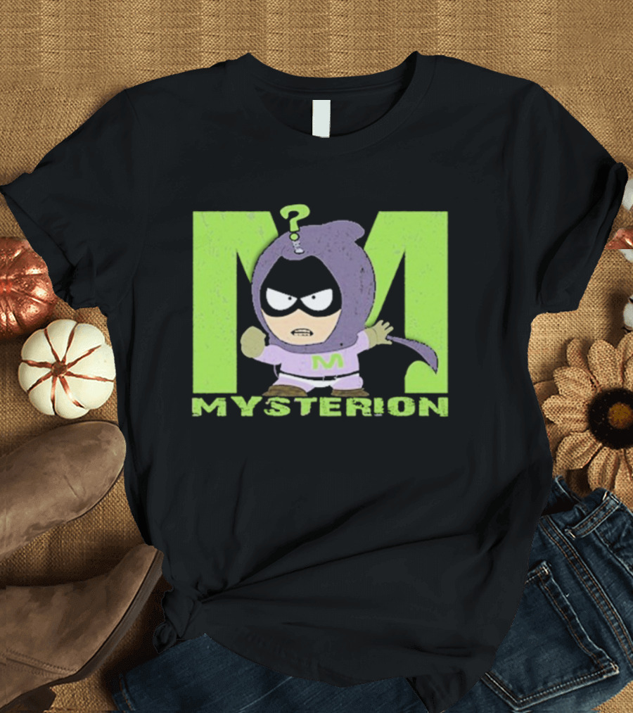 South Park Mysterion Character Pose With Green M Logo T-Shirt