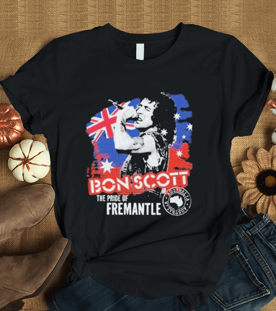 Bon Scott The Pride Of Fremantle Australia Flag Stamp T-Shirt