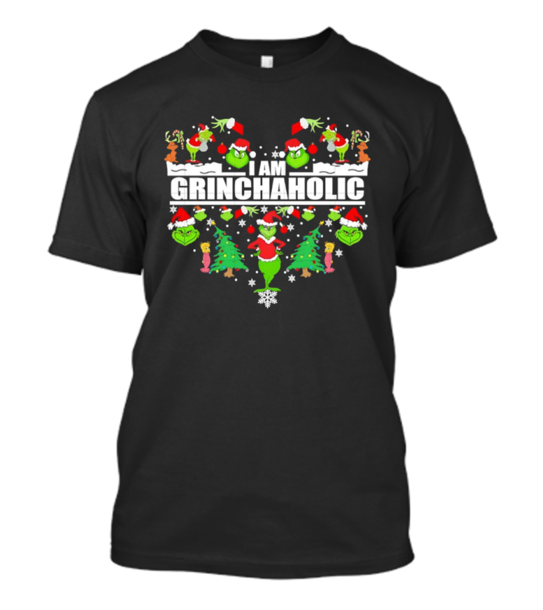 I Am Grinchaholic Christmas Grinch Ornament Festive Santa Hat Trees T-Shirt