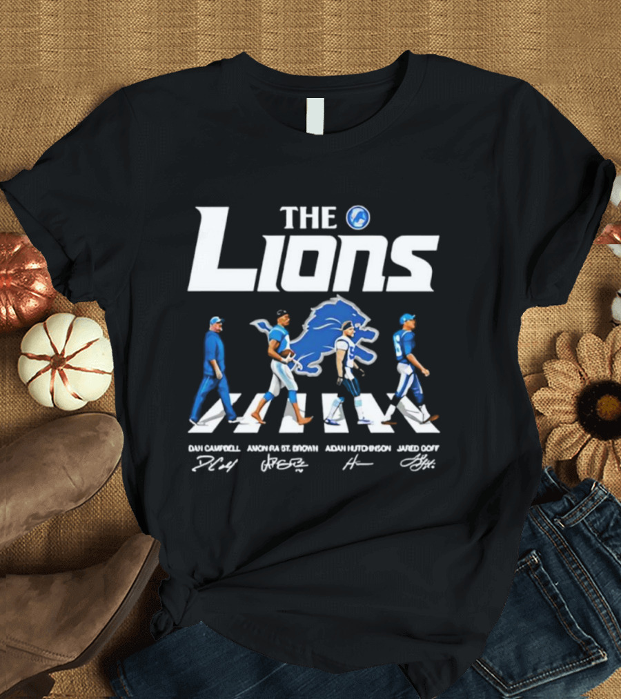 Detroit Lions Abbey Road Parody With Player Signatures T-Shirt