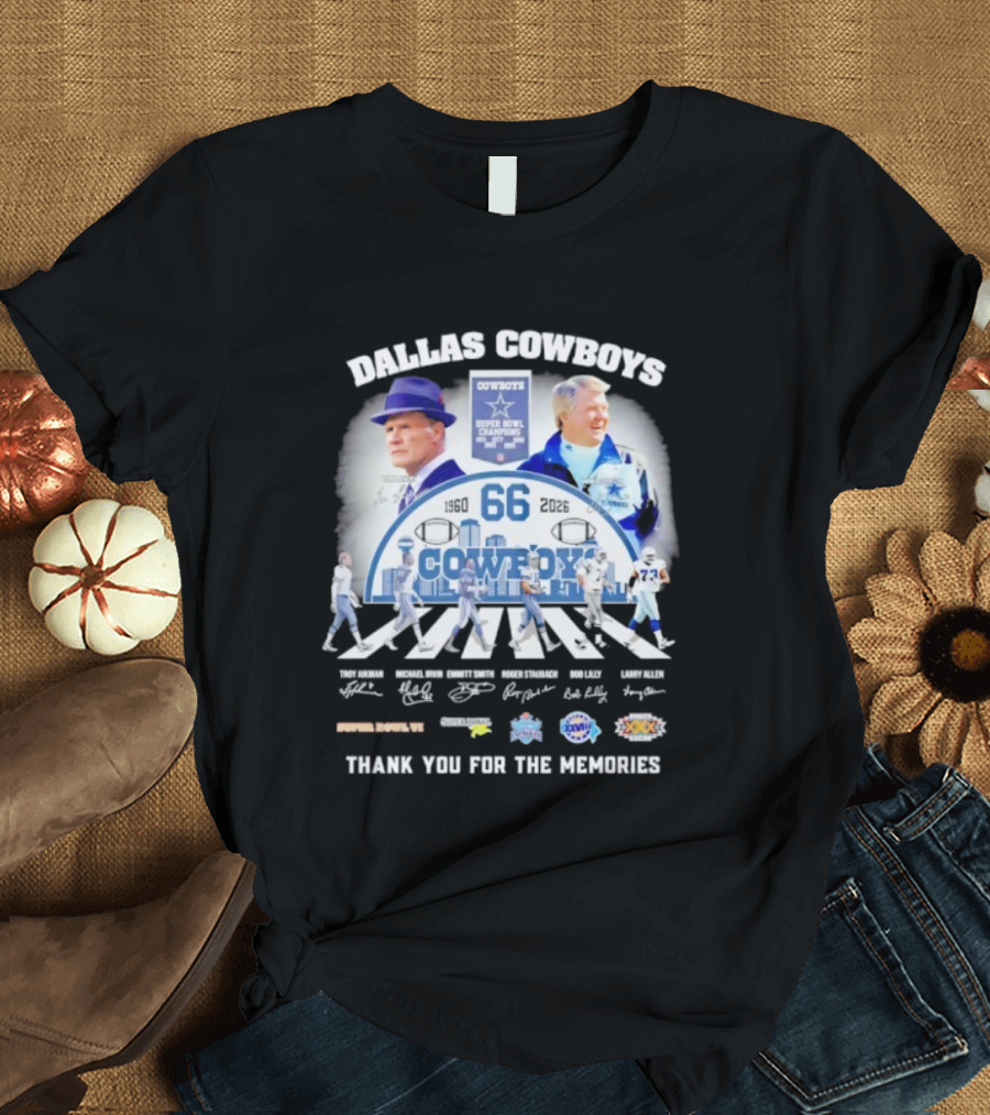 Dallas Cowboys 66 Years Super Bowl Champions Signatures Thank You For The Memories T-Shirt