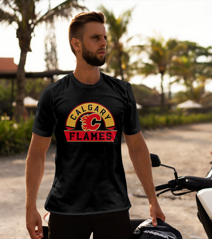 Calgary Flames Black Richmond Banner Hockey Team Logo T-Shirt