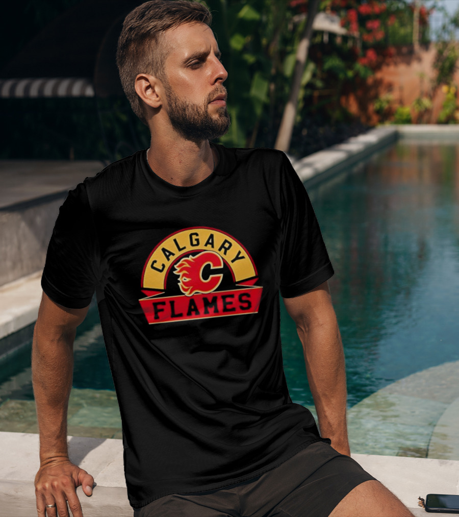 Calgary Flames Black Richmond Banner Hockey Team Logo T-Shirt