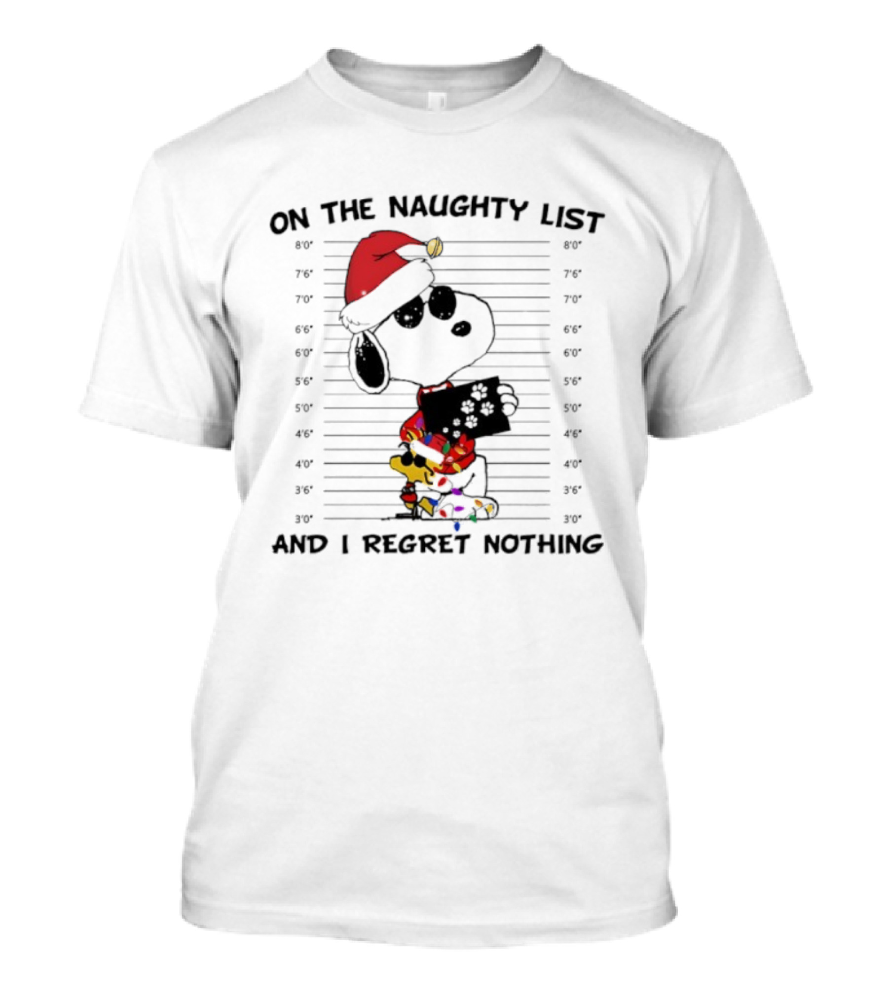 Naughty List Regret Nothing Snoopy Woodstock Christmas Holiday Sweater T-Shirt