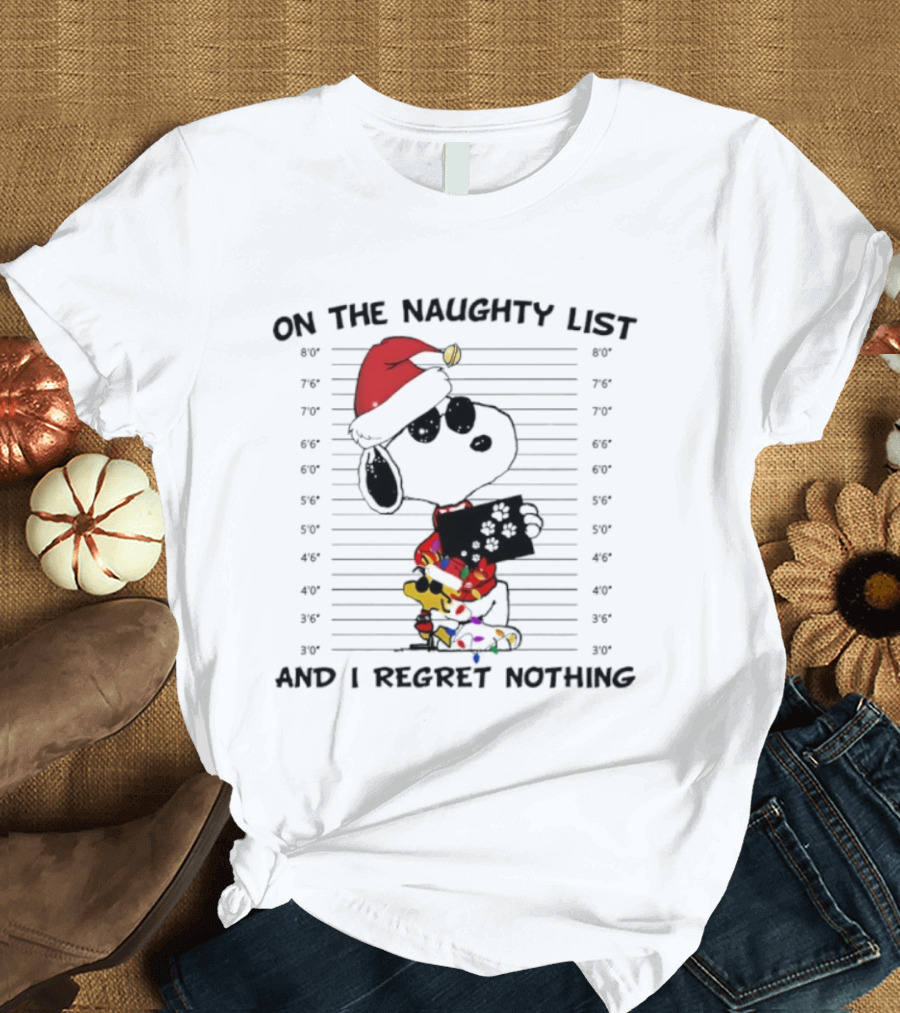 Naughty List Regret Nothing Snoopy Woodstock Christmas Holiday Sweater T-Shirt
