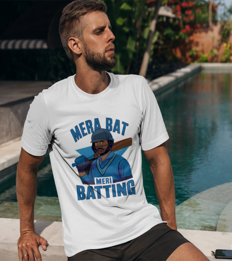 Mera Bat Meri Batting Cricket Player India T-Shirt