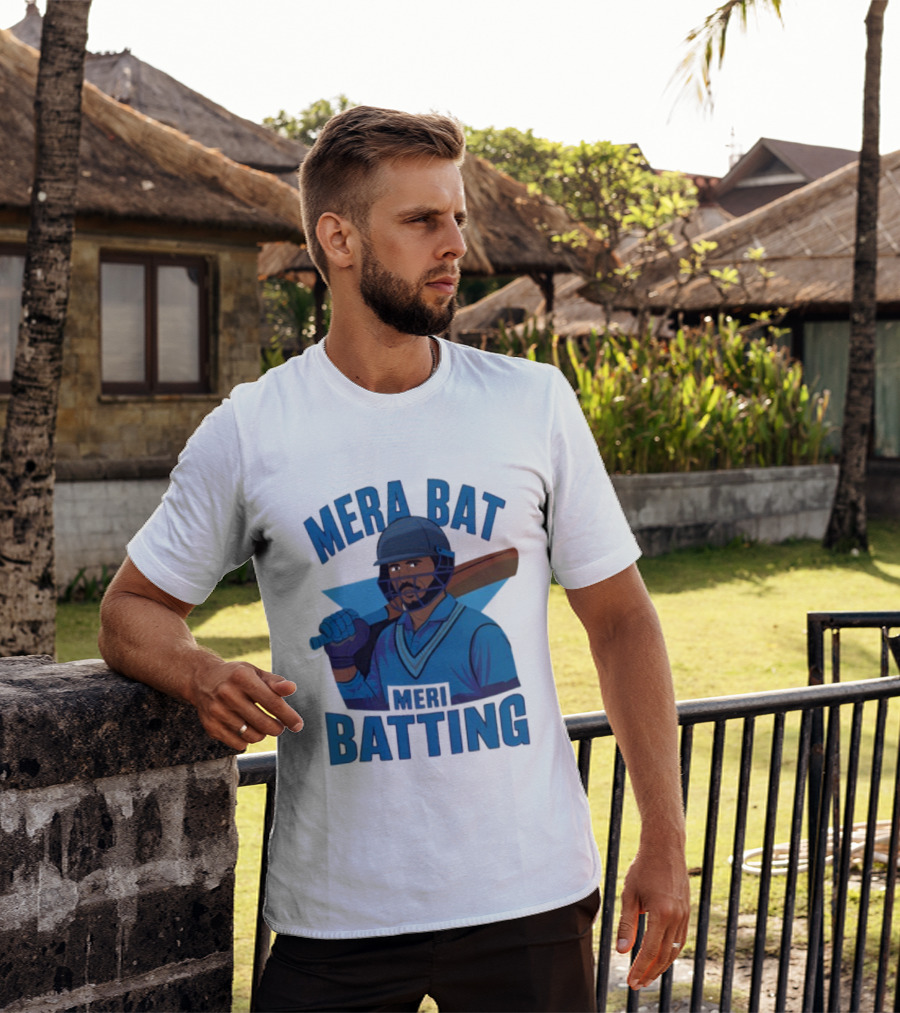 Mera Bat Meri Batting Cricket Player India T-Shirt