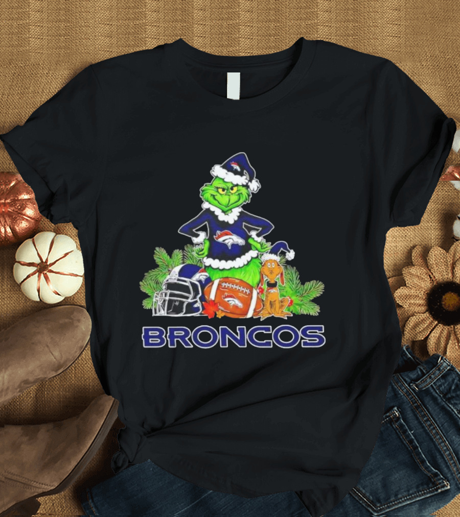 Broncos Christmas Grinch Max Festive Football Helmet Holiday T-Shirt