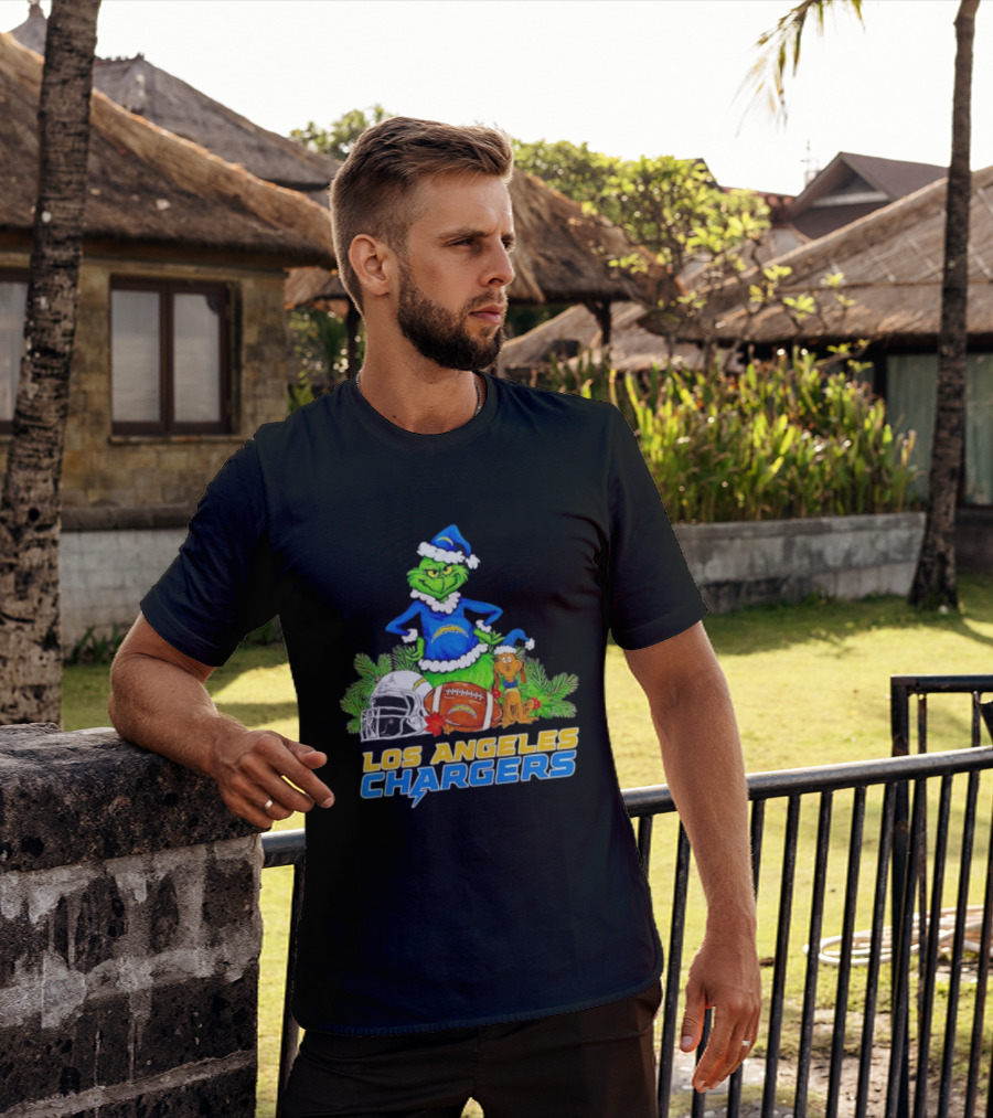 Los Angeles Chargers Christmas Grinch And Max Festive Helmet Football T-Shirt