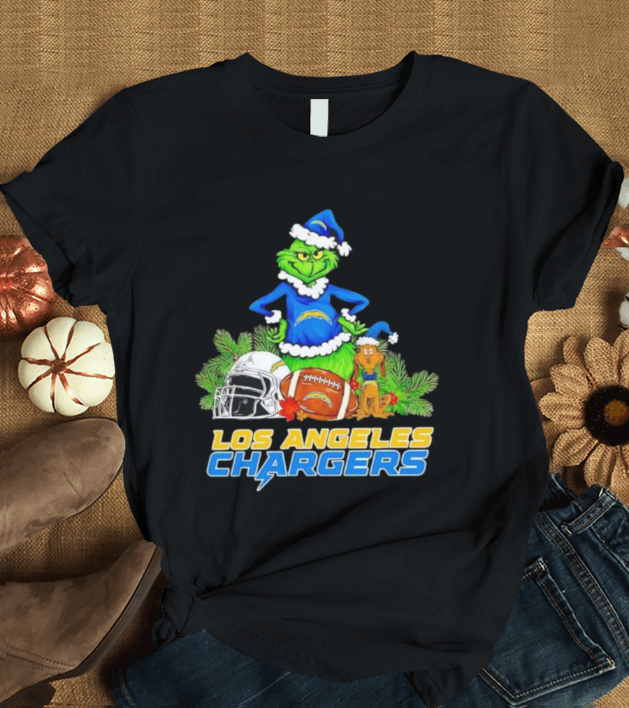 Los Angeles Chargers Christmas Grinch And Max Festive Helmet Football T-Shirt