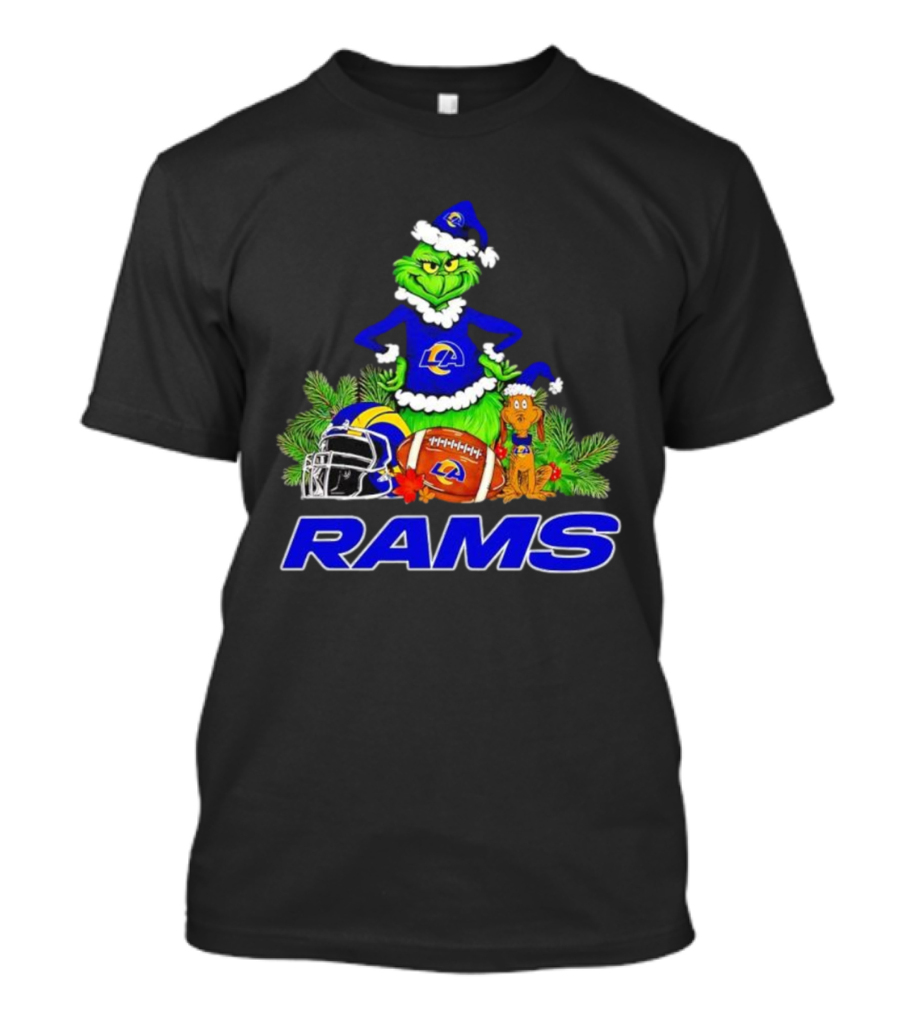 Grinch Max Los Angeles Rams Christmas Football Santa Hat T-Shirt