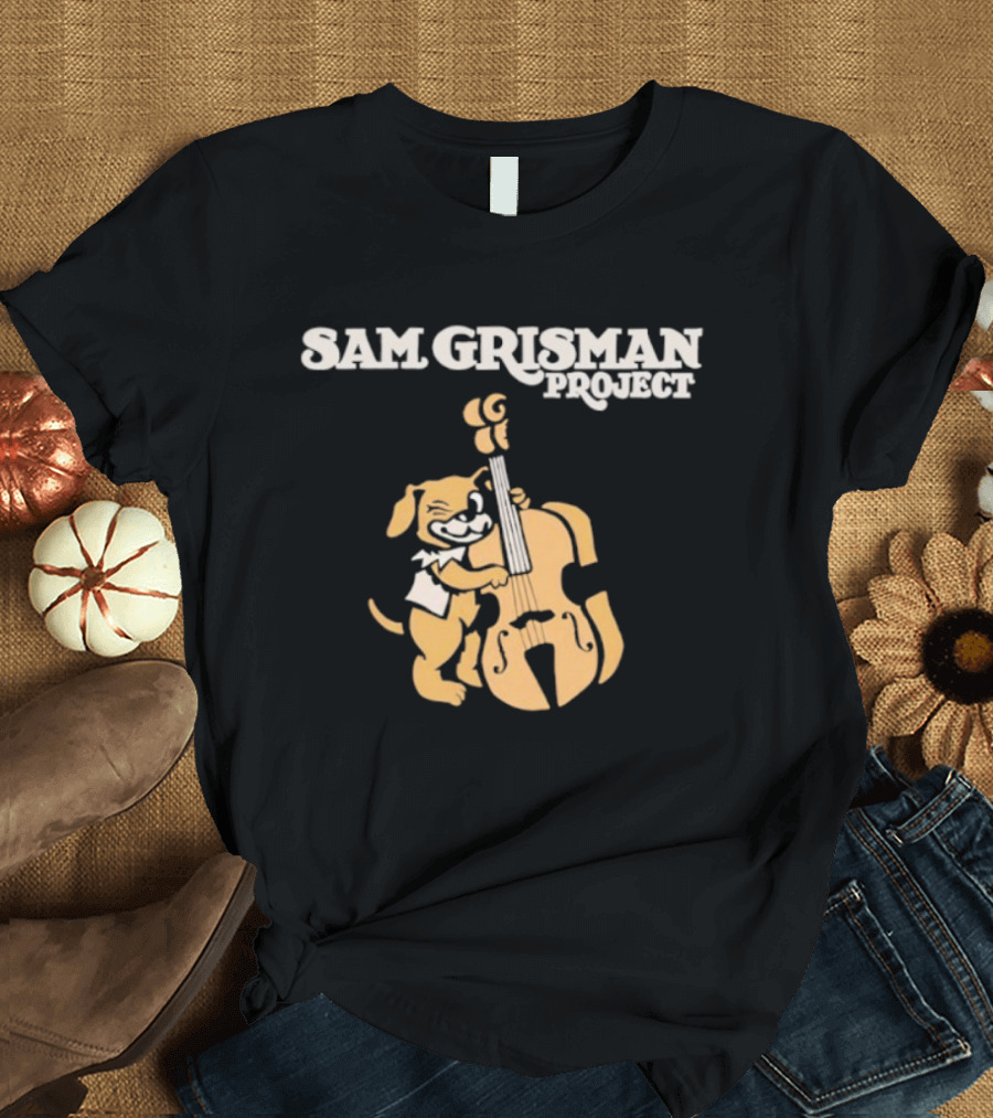 Sam Grisman Project Bass Dawg Musical Cartoon Dog Playing Bass T-Shirt