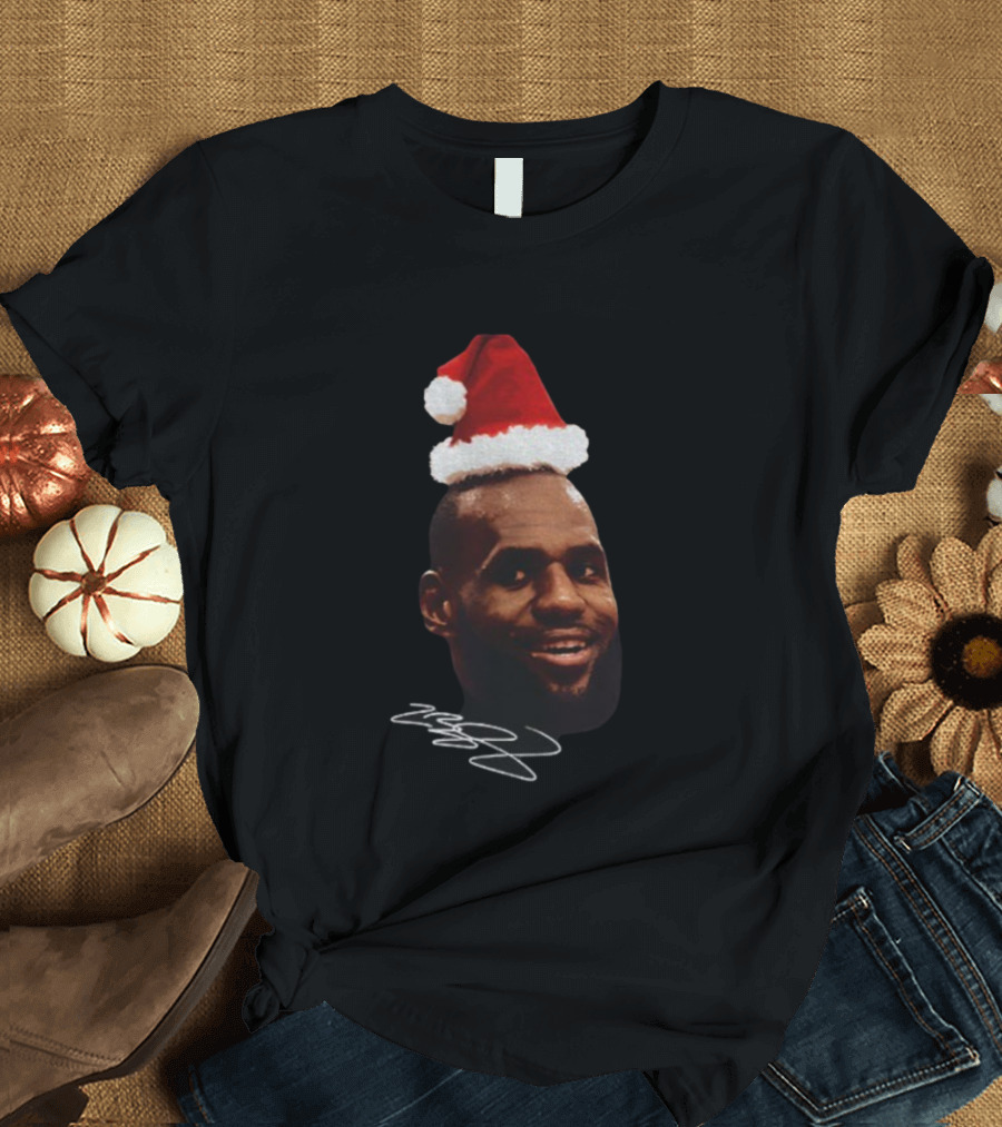 Lebron James Santa Hat Christmas Signature T-Shirt