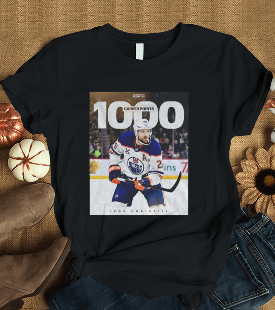 ESPN Leon Draisaitl Career Points 1000 Milestone Edmonton Oilers T-Shirt