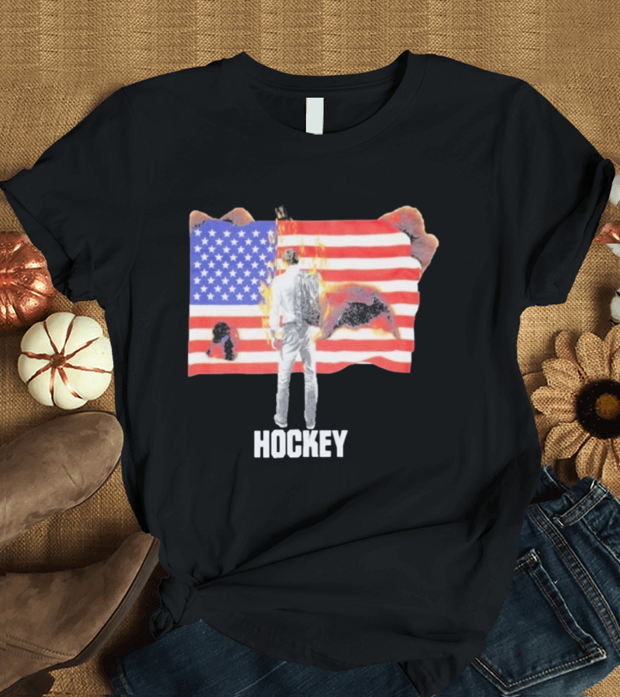 510 Skateboarding Hockey American Flag Burning Man Nobody T-Shirt