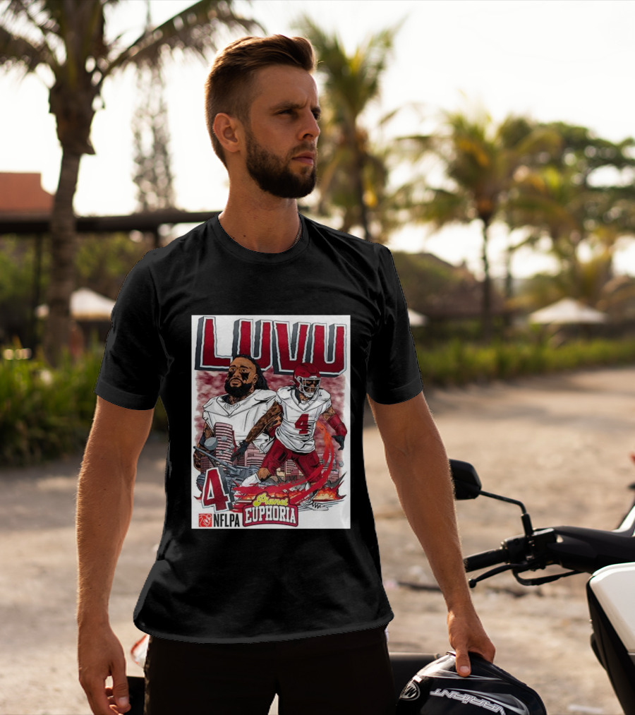 Luvu Player Number 4 NFLPA Euphoria Planet Football Cartoon T-Shirt