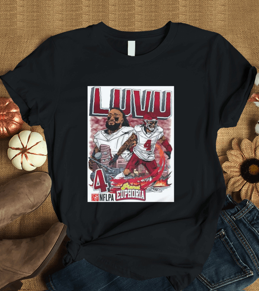 Luvu Player Number 4 NFLPA Euphoria Planet Football Cartoon T-Shirt