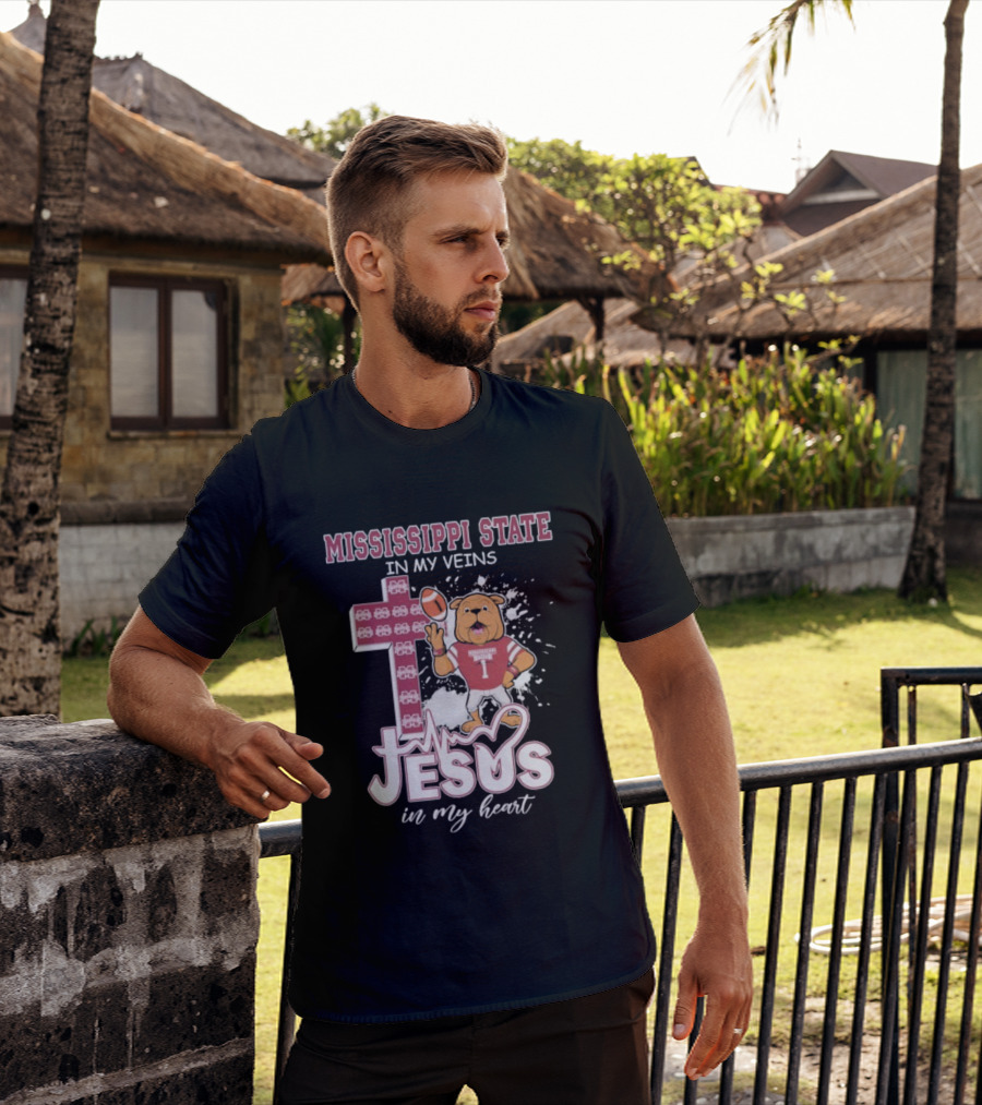 Mississippi State In My Veins Jesus In My Heart Bulldog Football T-Shirt