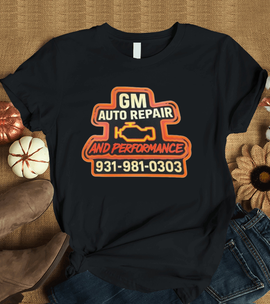 GM Auto Repair And Performance 931-981-0303 Engine Outline T-Shirt