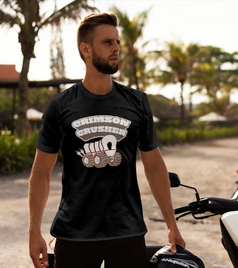 Crimson Crusher Covered Wagon Monster Truck Icon T-Shirt