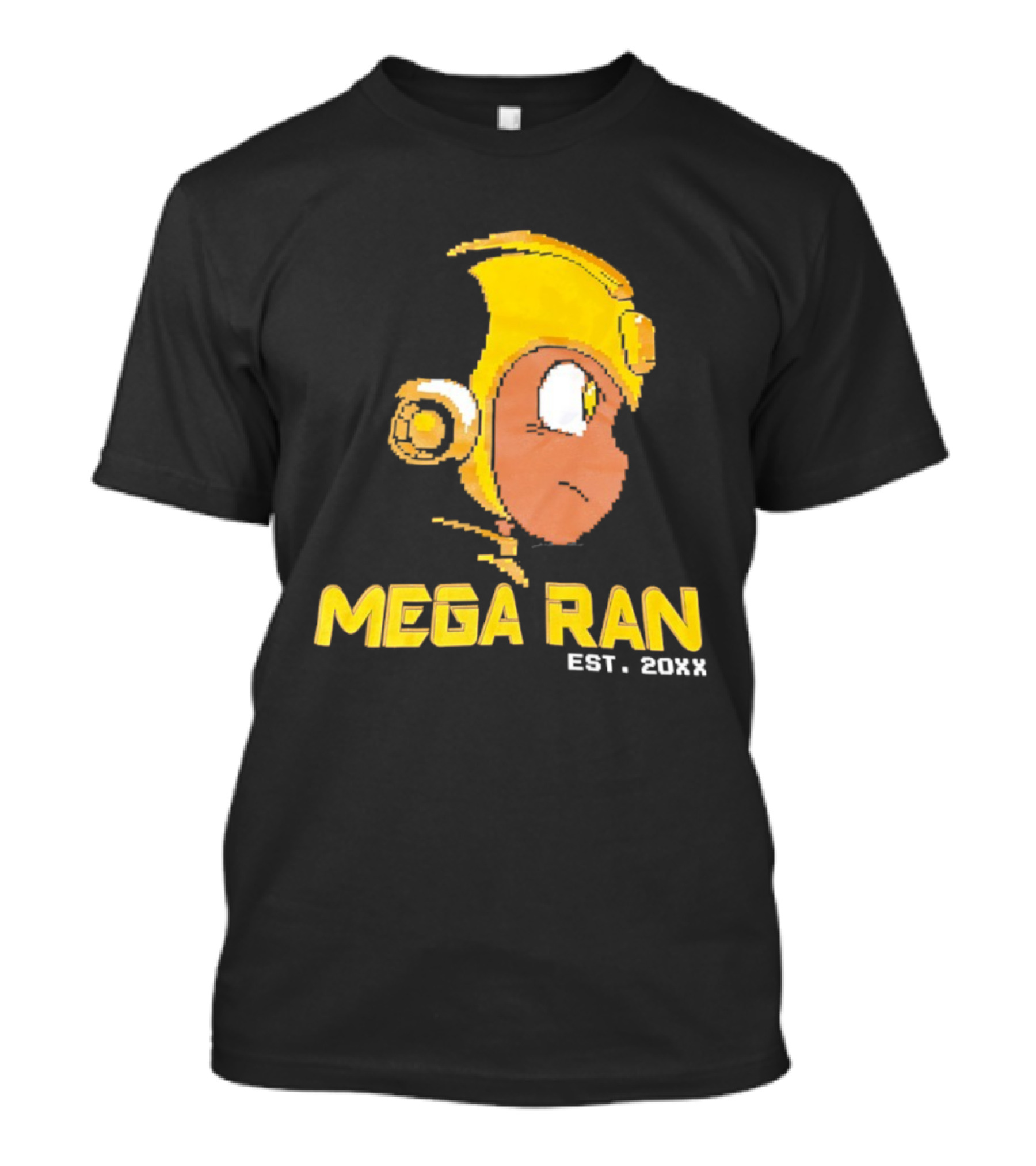 Mega Ran EST. 20XX Cartoon Character Yellow Helmet T-Shirt